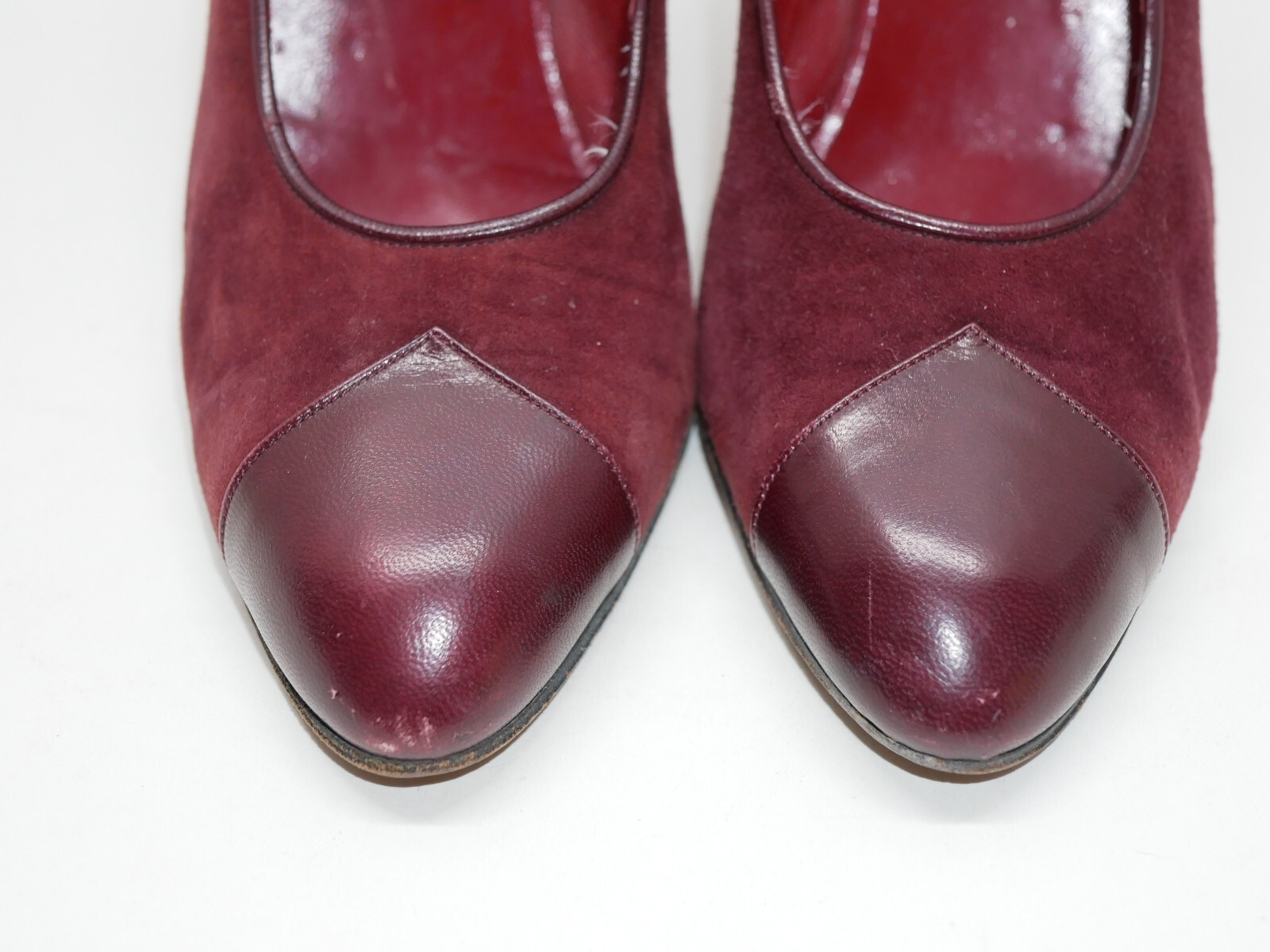 Décolleté slip on vintage Yves Saint Laurent taglia 8 5 M tacco in pelle scamosciata rosso bordeaux