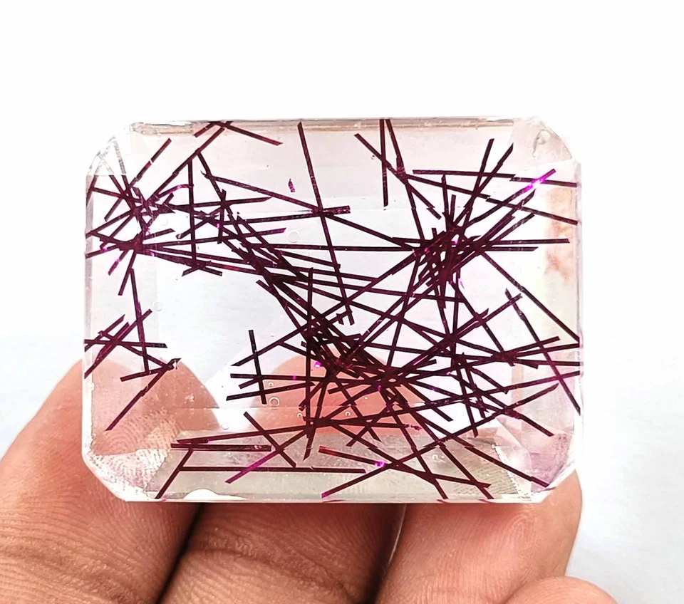 166 Ct Certified Natural Pink Rutilated Quartz Emerald Cut Loose Gemstone KKP - Image 4 of 4