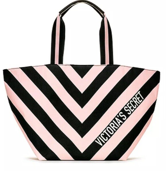 NEW VICTORIAS SECRET TOTE BAG PINK BLACK STRIPED 2019 eBay