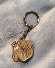 I Love My Bulldog Keychain Key Ring Bag Charm Vintage Pewter 1982 Rawcliffe