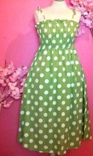 WOMEN PLUS SIZE GREEN POLKA DOT SQUARE NECK SUMMER DRESS ( SIZE L )