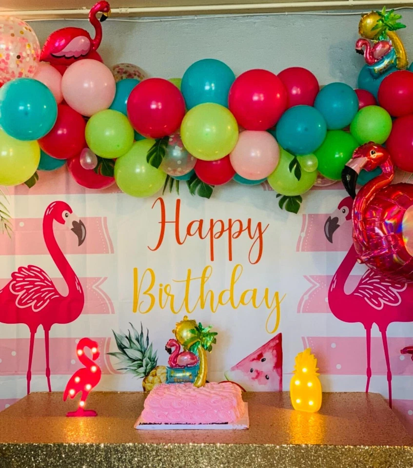 Fondo de foto de cumpleaños Mocsicka flamenco Aloha Hula Baby Sh Foto 3 de 4