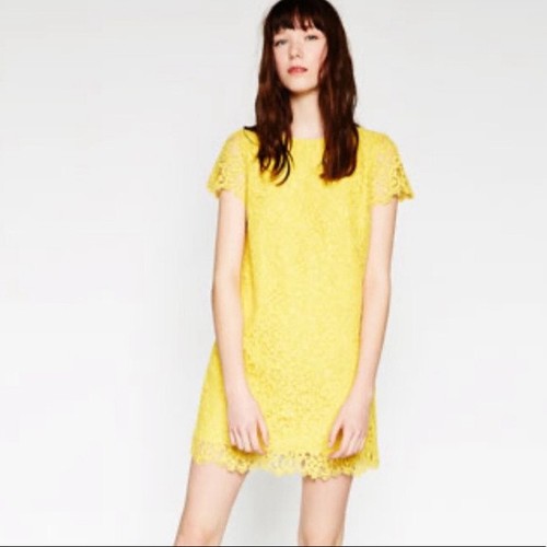Zara Dress Size XL Yellow Lace Short Sleeve - Picture 4 of 16