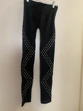 Urban Groove Womens Black Silver Studded Dance Leggings S Small Waist 26”