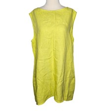 Bryn Walker Chartreuse 100% Linen Lagenlook Shift Dress Minimalist Made USA L/XL