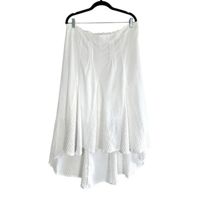 GNW White Cotton Eyelet Lace High Low Midi Skirt Large Boho Cottagecore Romantic