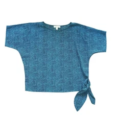 Michael Kors Top Womens Medium Blue Side Tie Sheer Boxy Crop Lightweight Shirt