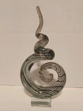 Murano Style Abstract Swirled Glass 11" Dark Brown Striped Sculpture