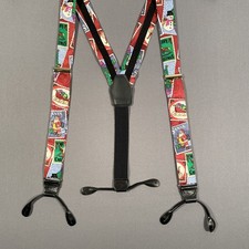 Vtg 1993 Lillian Vernon Santa Postage Stamp Suspenders 100 Silk Christmas EUC