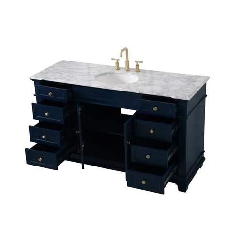 Elegant Decor Wesley 60" Solid Wood MDF Steel Single Bathroom Vanity Set in Blue - Picture 4 of 5