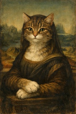 Mona Lisa Als Katze  Malerei Neu Gemälde Kunstdruck Kunst Art Leonardo Da Vinci
