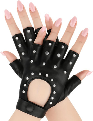 Lederhandschuhe Damen, Handschuhe Stilvolle Fingerlose aus Leder Punk Handschuhe
