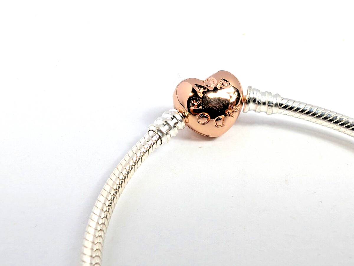 Authentic Pandora Bracelet, Rose Heart Clasp, #580719, Silver