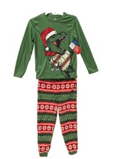 Dinosaur Kids Pajamas Christmas Long Sleeve Knit Top Velour Bottom Green L 10-12