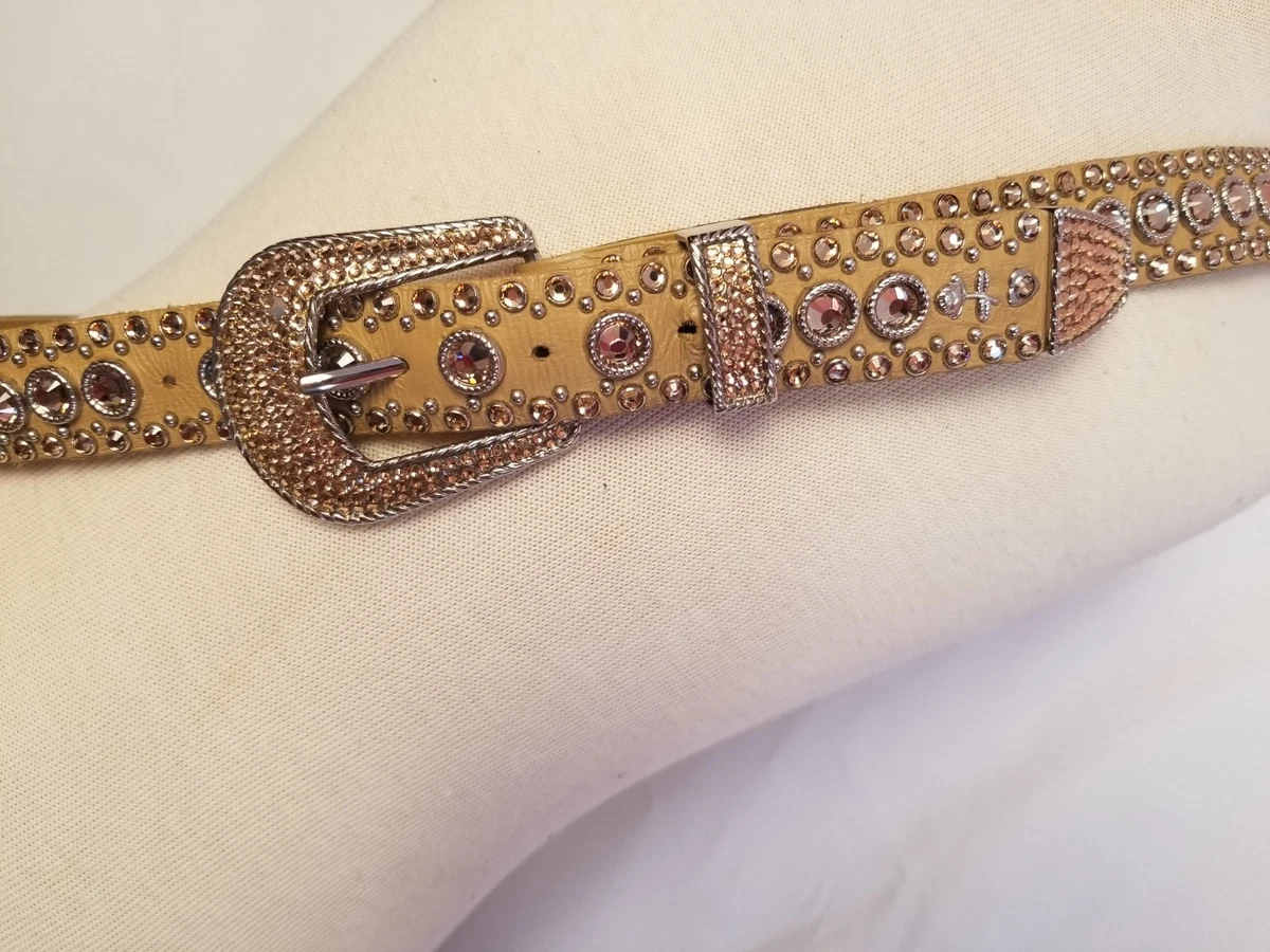 Kippy’s Pink Rhinestone Cowboy Belt Size 36 Kippys Swarovski Crystal Rhinestone Cow Hide Black Leather  main image 2