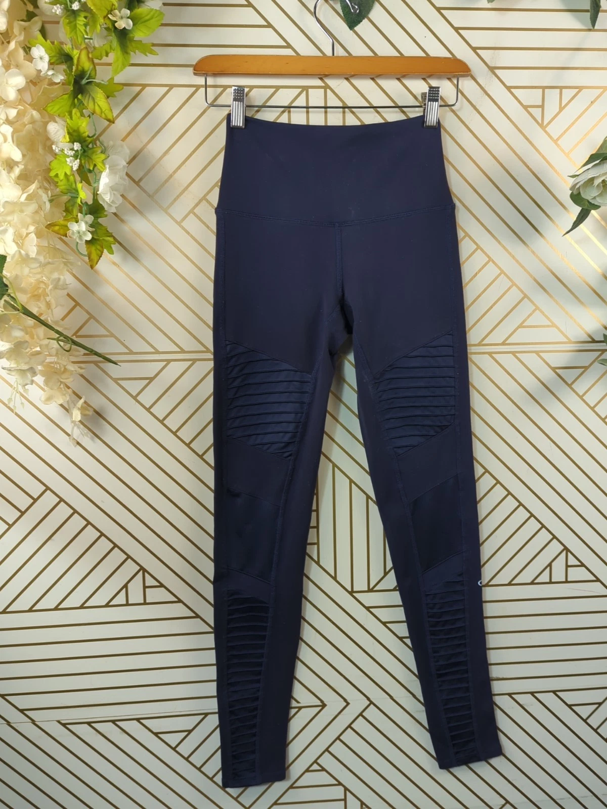alo-yoga moto high waist mesh running fitness leggings