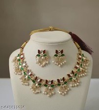 Indian Bollywood Gold Plated Kundan Choker Bridal Necklace Earrings Jewelry Set