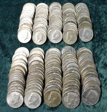 10 Rolls Kennedy 40% Silver Half Dollars, $100 Face, 29.58oz ASW, 200 Coins