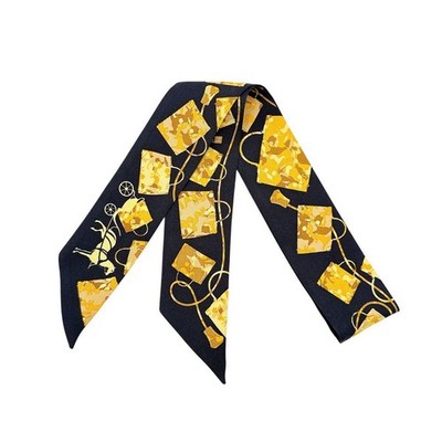 HERMES TWILLY KELLY EN CALECHE Black Silk Scarf 85x5 cm Rare Vintage