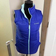 Columbia Kids Reversible Puffer Vest Cobalt Blue Polka Dots Fleece L 14/16
