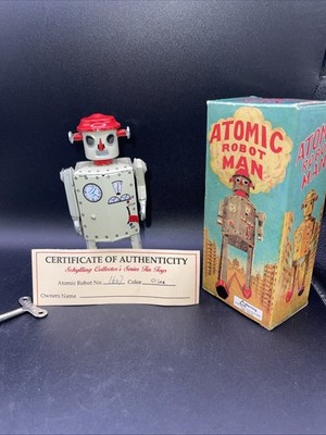 1997 Schylling Atomic Robot Man Wind Up Tin Toy LE w/ Box Key & COA Works Vintag