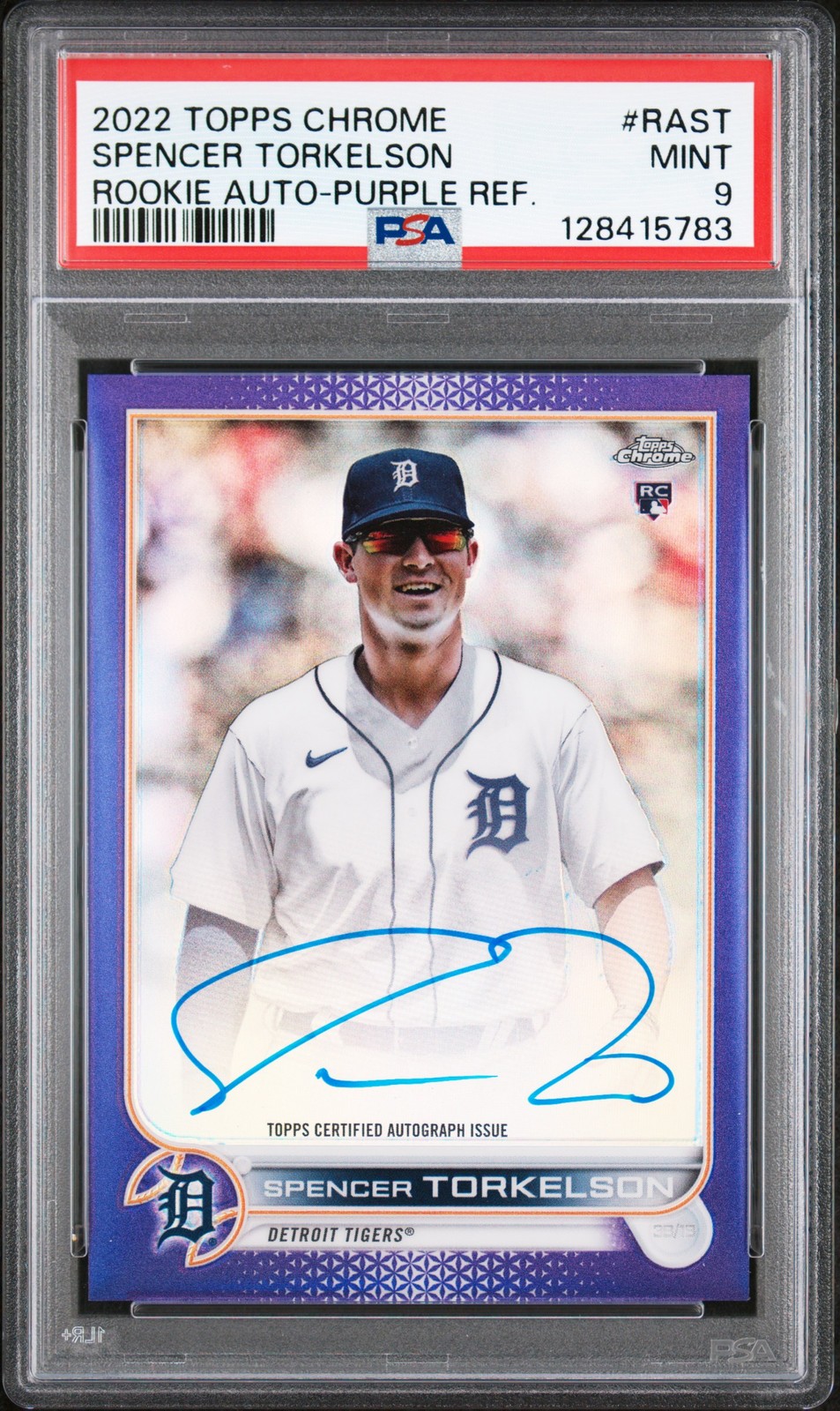 2022 TOPPS CHROME RC AUTOS PURPLE REFRACTOR SPENCER TORKELSON 62/250 PSA 9 AUTO