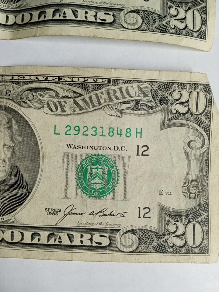 TWO 1985 Series $ 20 Dollar Bill, Federal Reserve Note - Image 4 of 4