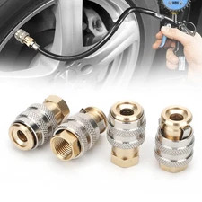 4 Pcs Tire Inflator Lock-On Air Chuck Closed Flow 1/4" FNPT Brass Car Truck Bike