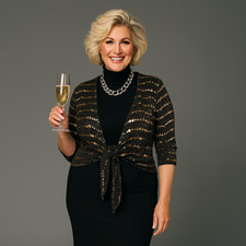 WOMENS SHRUG LADIES 1/2 SLEEVESEQUIN BOLERO TIE FRONT CARDIGAN PLUS SIZE