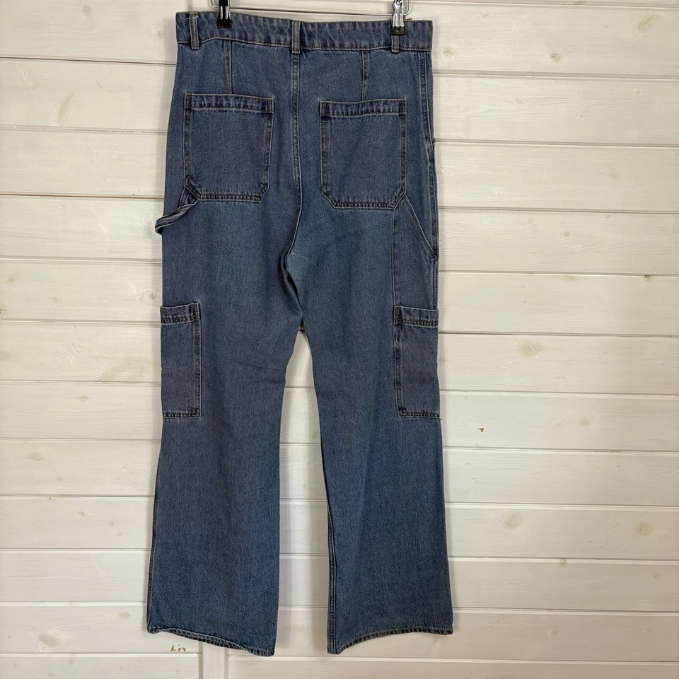 H&M Jeans Womens Size UK 14 Blue Wide Leg Cargo Utility Chore Contemporary Denim - Image 4 of 4