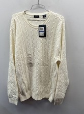 NWT Izod Men's White Cable Knit Crewneck Cotton Sweater Sz XL