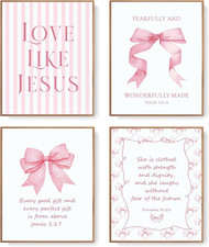 Coquette Pink Bow Jesus Wall Art Decor Posters, Light Pink Bow Christian Room Be