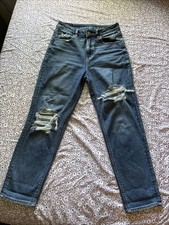 American Eagle Women s, Mom Straight Jean, Sz 4, Stretch, Dark Wash, Ripped