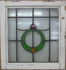ABSTRACT OLD ENGLISH LEADED STAINED GLASS WINDOW 20" X 21.5"