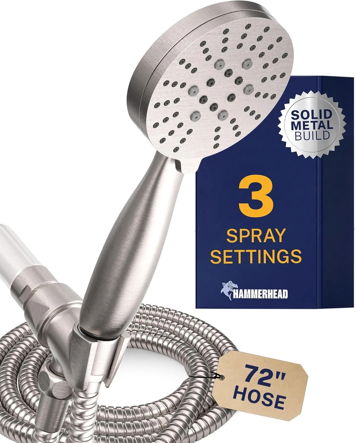 3 Spray Handheld Shower Head HammerHead Solid Metal