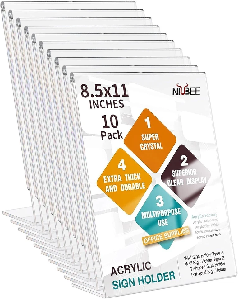 10-Pack Slanted Acrylic Sign Holders 8.5 x 11 Inch – Ideal for Events & Offices - Image 3 of 4