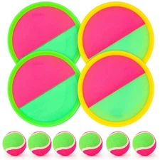 Toss and Catch Ball Set Catch Game Toys with 4 Paddles 6 Balls and 1 Storage ...