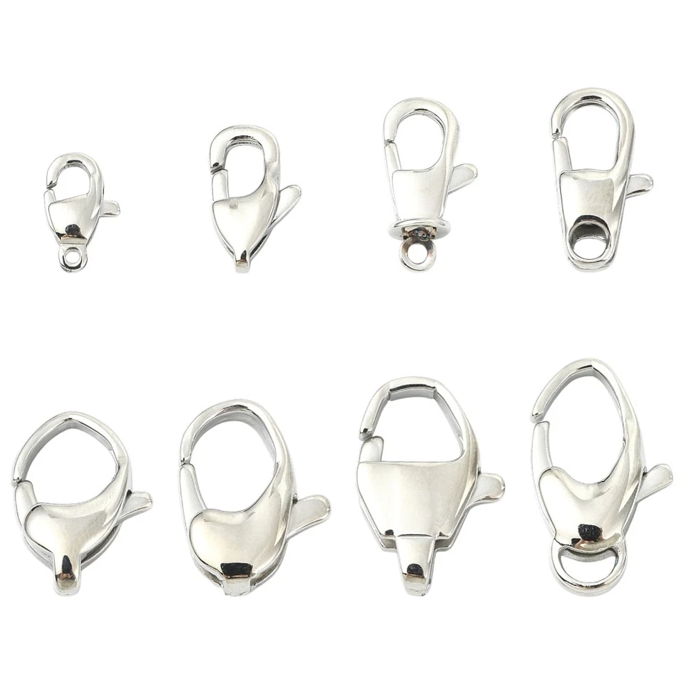 8x Lobster Claw Clasp Stainless Steel Silver for Pendant Keychain Jewelry Making - Image 2 of 4