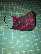 Black Lace Rose Face Mask Red Cotton Lined Nose Wire Made In USA Ships Same Day