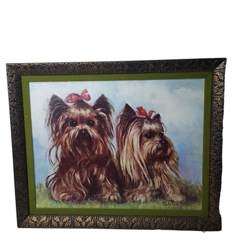 Framed Yorkshire Terriers by Silton Dog Puppies Textured Print Art