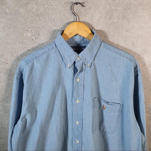 Vintage Ralph Lauren Button Down Shirt Men’s Medium Blue Big Shirt Denim Casual - Picture 2 of 8