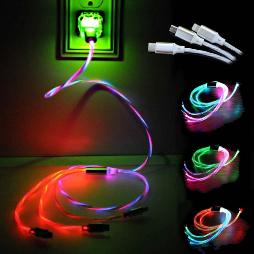 LED Light Up 3 in 1 Multi Charging Charger Cable Cord For IPhone Android Type C - Picture 6 of 19