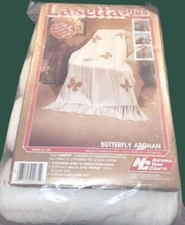 Vintage Lasetta Plus Butterfly Afghan 38" X 66" National Yarn Crafts Acrylic...