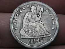 1847 O Silver Seated Liberty Quarter- New Orleans, XF Obverse Details
