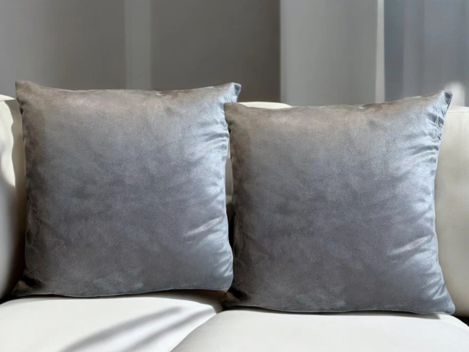 SET OF 4 PIGEON GREY Faux Suede Velour Cushion Covers 18x18" 45x45cm HOME - Image 3 of 4