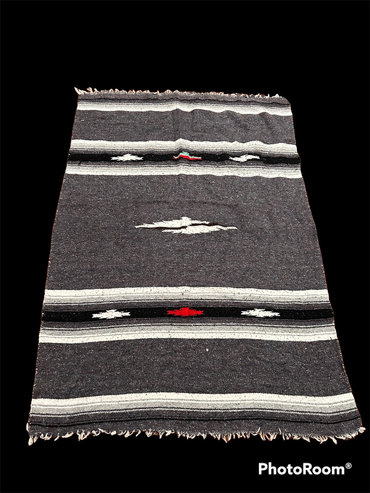 unique Moroccan hand woven wool throw rug / multicolor fabric