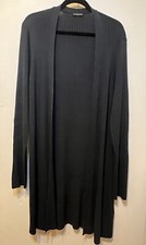 Eileen Fisher Rib Knit Long Open Front Cardigan Tencel Lyocell Charcoal Gray 1X