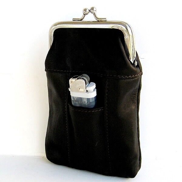 Black Leather Cigarette Case Lighter Holder Smoke Pouch Coin