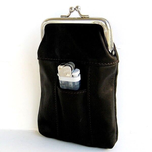 Classic Leather Cigarette Purse with Lighter Holder (Black) (For Kings And  100's)