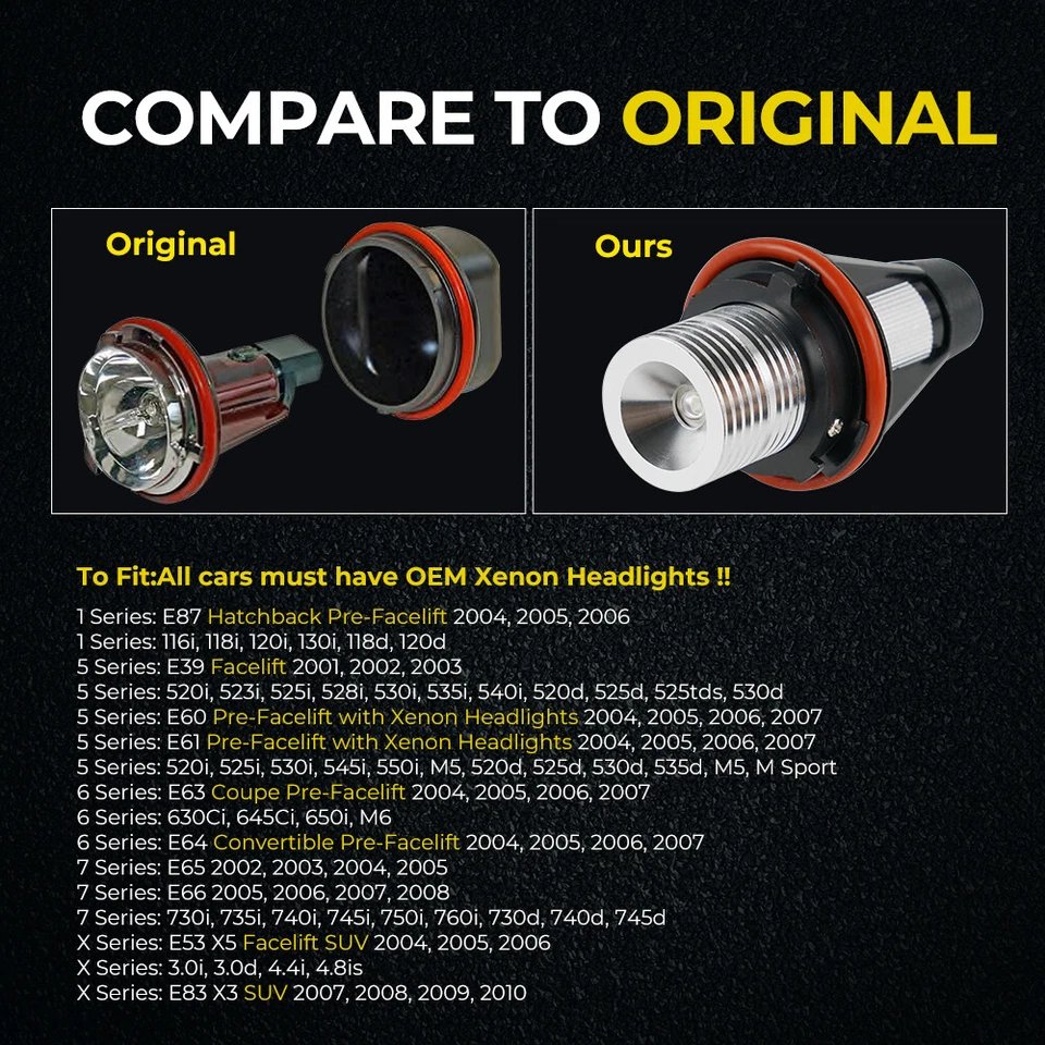 Для BMW 645Ci 650i 2004-2007 2x синие кольцевые светодиодные габаритные лампы с ангельскими глазами - Изображение 2 из 4